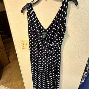 Women’s Sleeveless Dress by Ralph Lauren, Medium, navy blue & white polka dots.